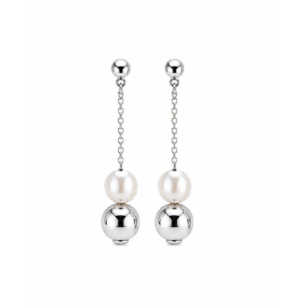 Doppia Perla Drop Silver